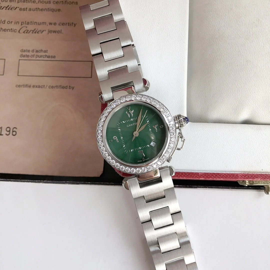 Cartier Watch PASHA 35MM QUARTZ STEEL CASE DIAMOND BEZEL BLUE DIAL