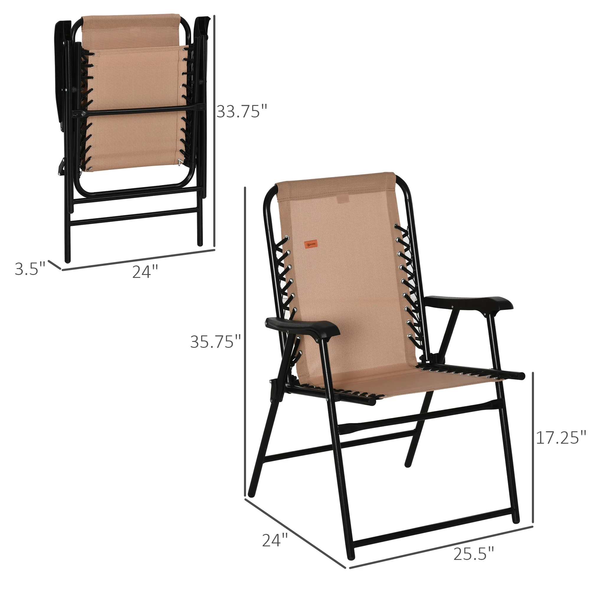 Outdoor Patio Folding Chair Portable Chair for Camping Lawn with Armrest Grey/Beige