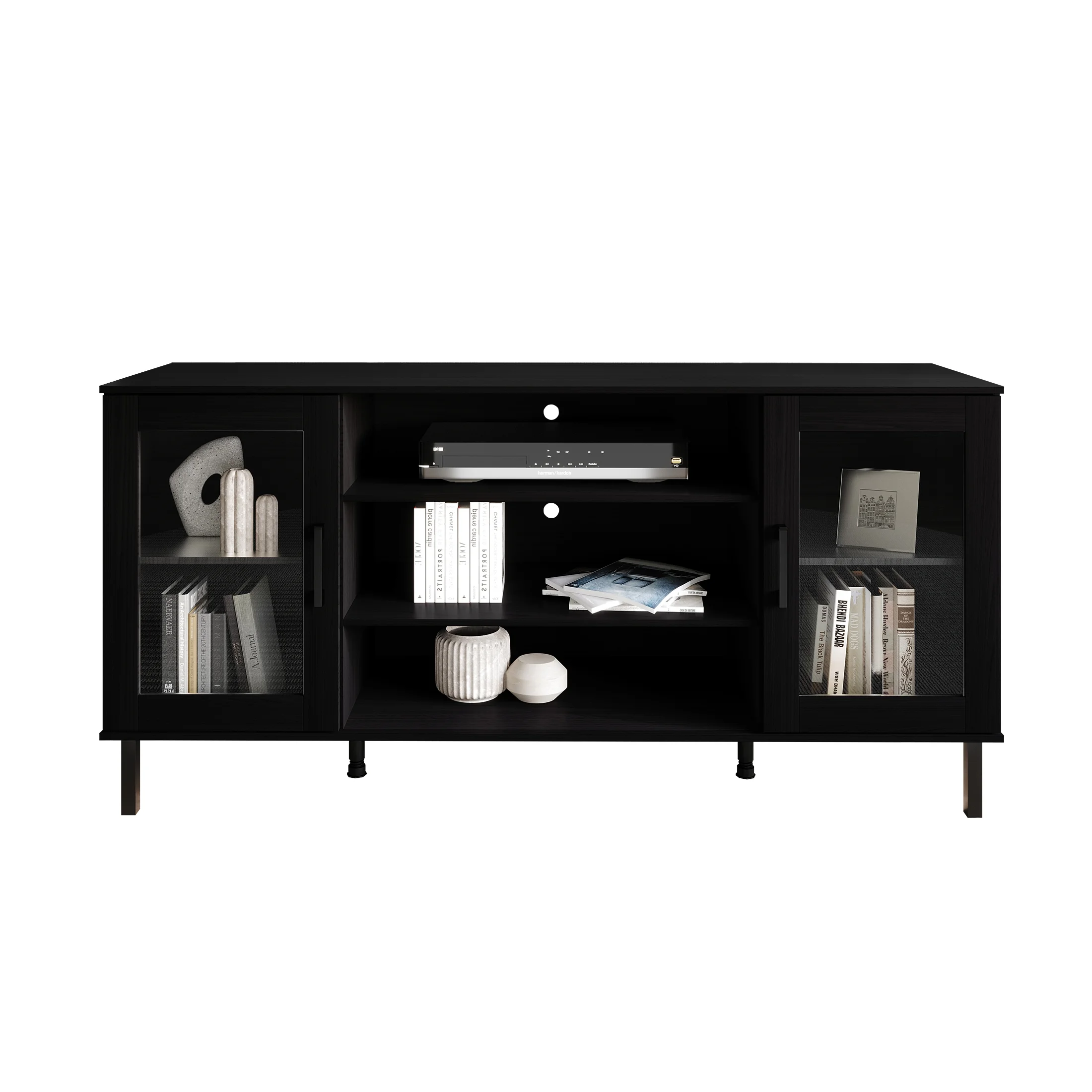 Castle Place Modern Farmhouse TV Stand Console for TVs up to 65", Black