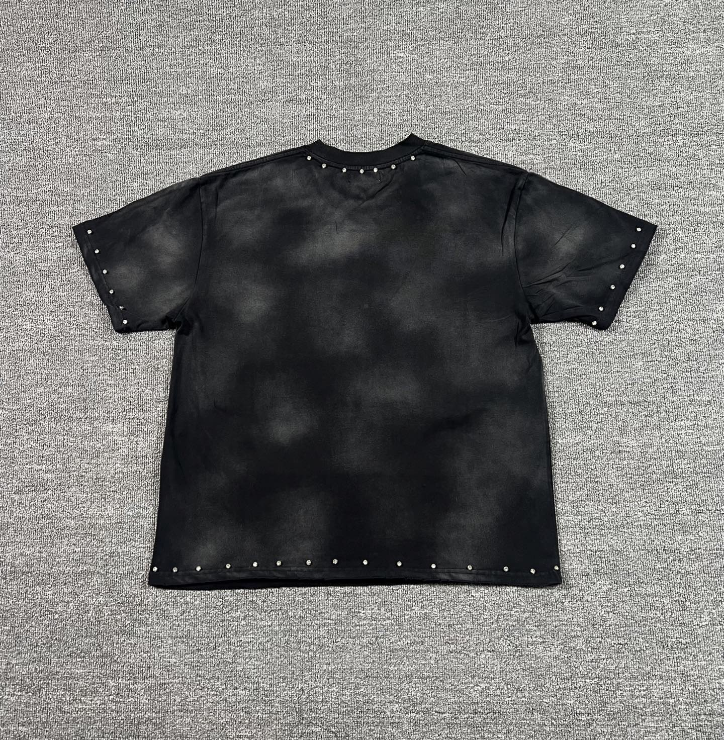 Direct spray treated diamond-shaped water-dyeing washed vintage short-sleeved T-shirt