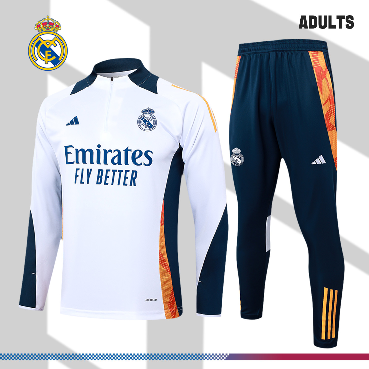 2024/2025 Real Madrid White Adult Half Zip Training Kit (Adult Kit)