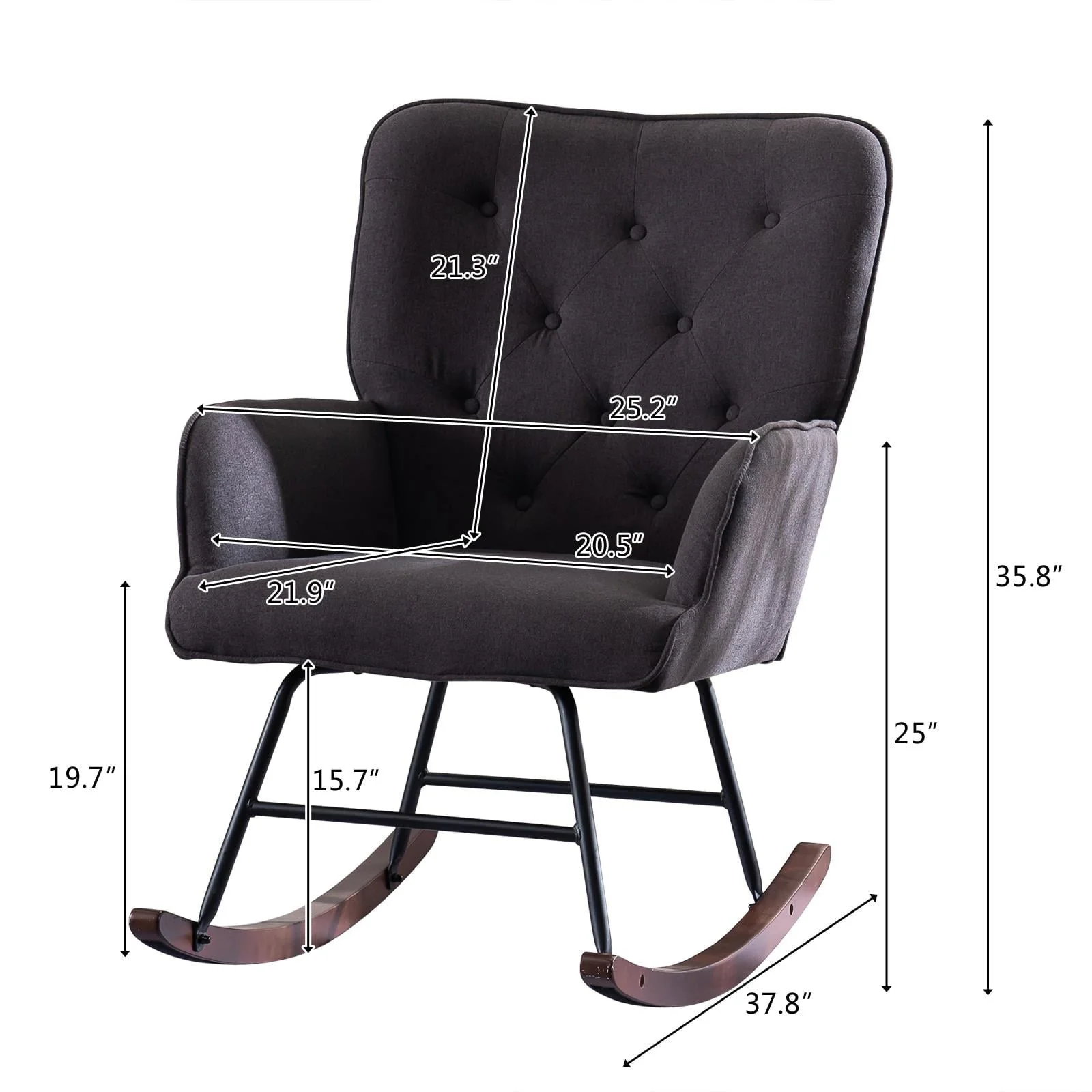 UBesGoo Rocking Accent Chair, Soft Padded Armchair Chair,  Comfy Side Chair with Sturdy Wooden Metal Legs for Living Room Bedroom Gray