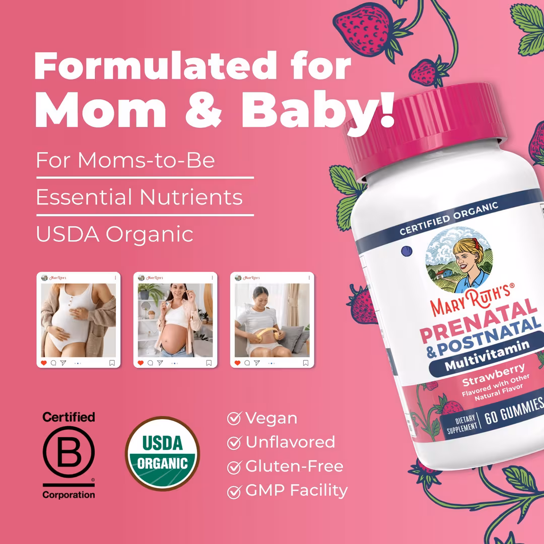 MaryRuth's  Organic Prenatal & Postnatal Gummies Strawberry