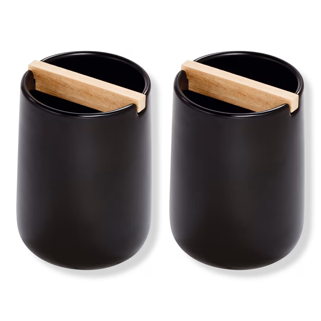 iDesign  Matte Black Toothbrush Holder with Removable Wood Divider