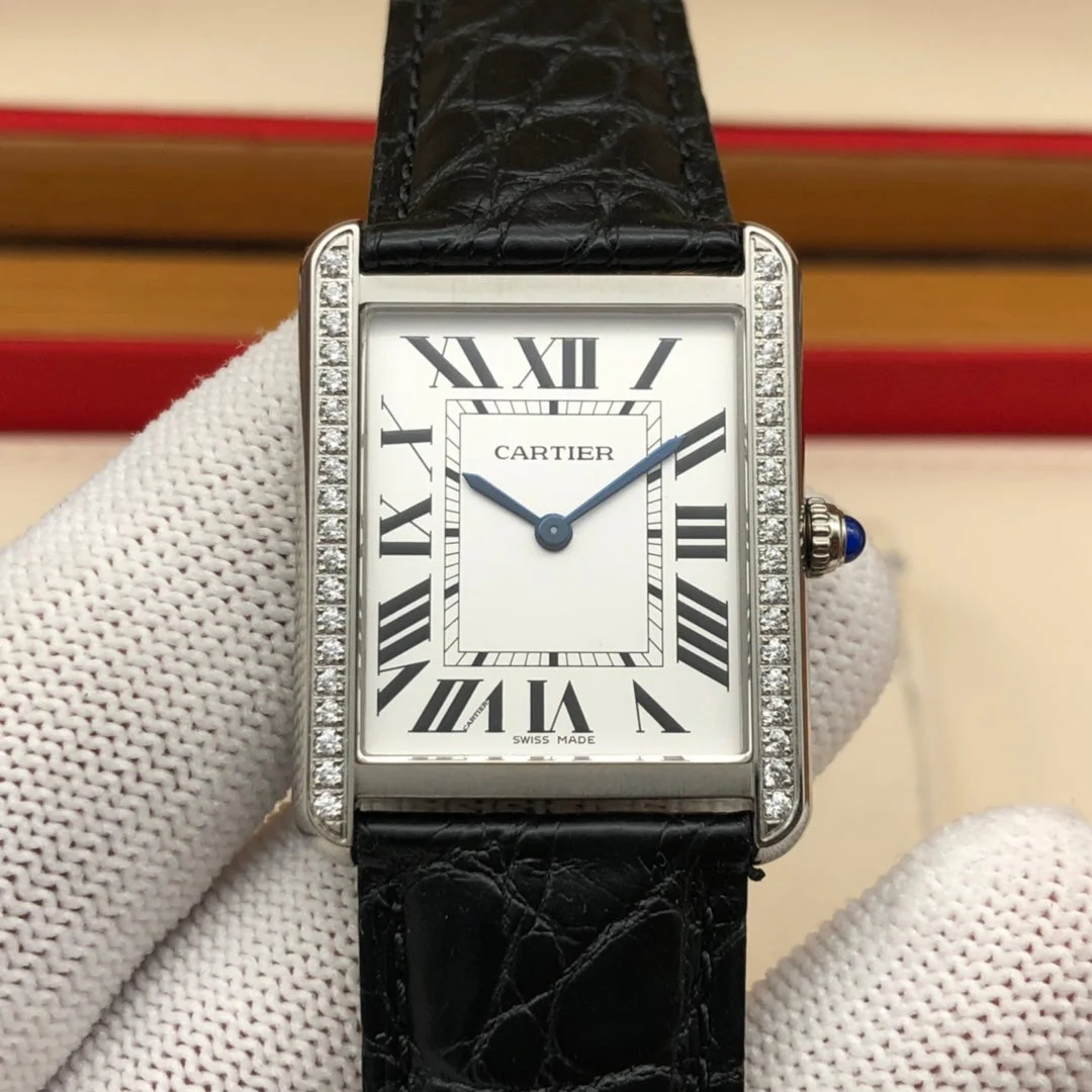 Cartier Watch TANK LOUIS QUARTZ STEEL CASE DIAMOND BEZEL