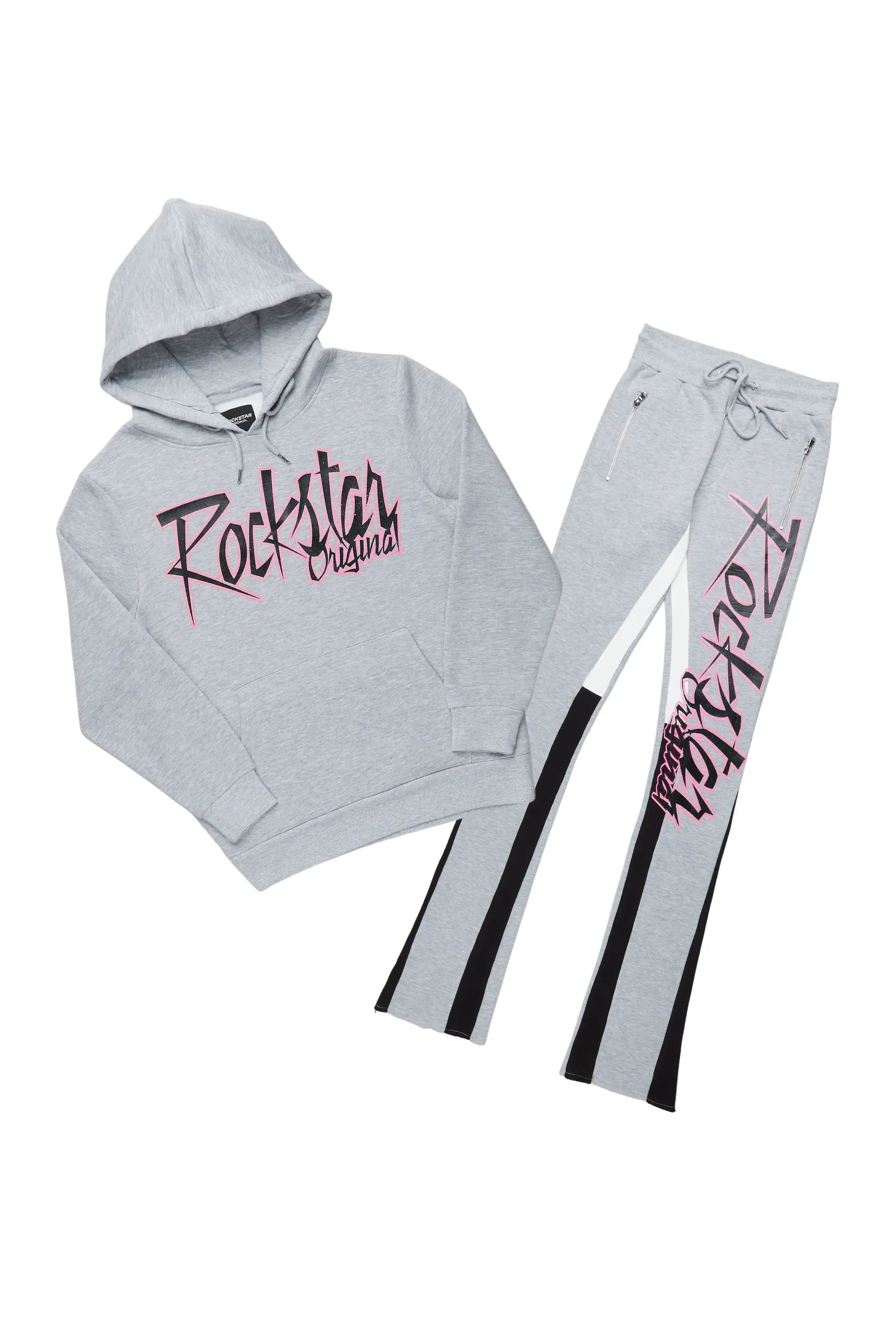 Kalibre Heather Grey/Black Hoodie/Stacked Flare Pant Set