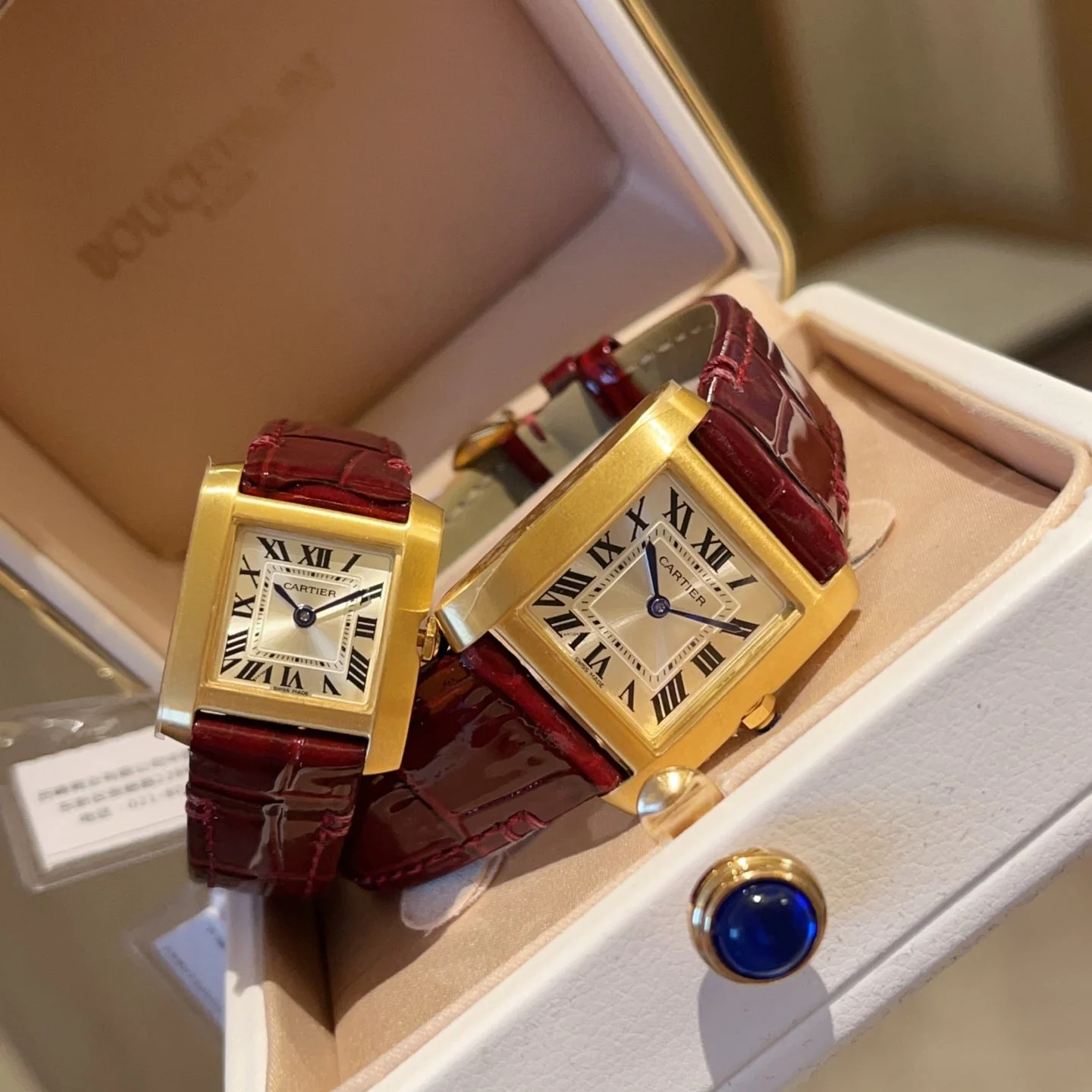 Cartier Watch Tank Francaise 21.2mm & 27mm Gold Leather