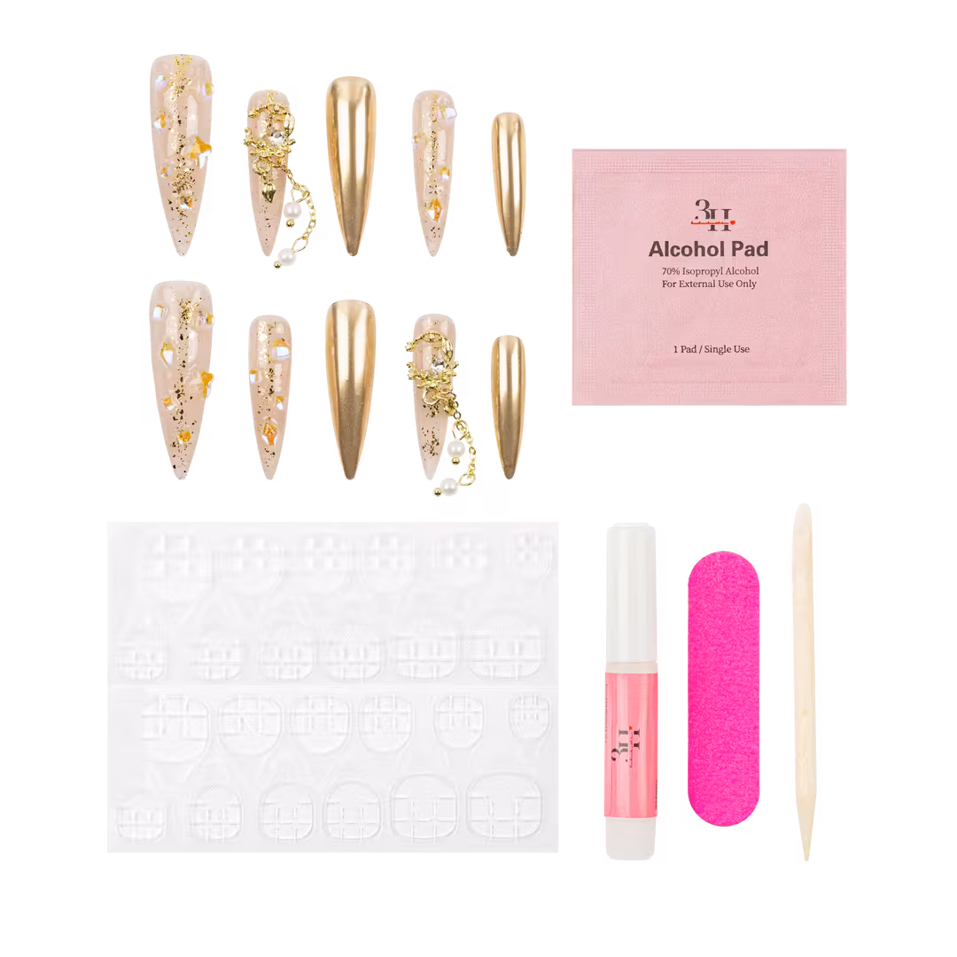 3H Nails  Liquid Gold - X-Long Stiletto Press-On Nails