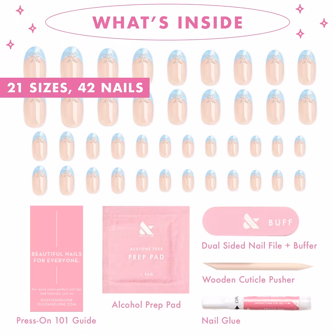 Olive & June  Instant Mani Press-On Nails Chrome French Bows