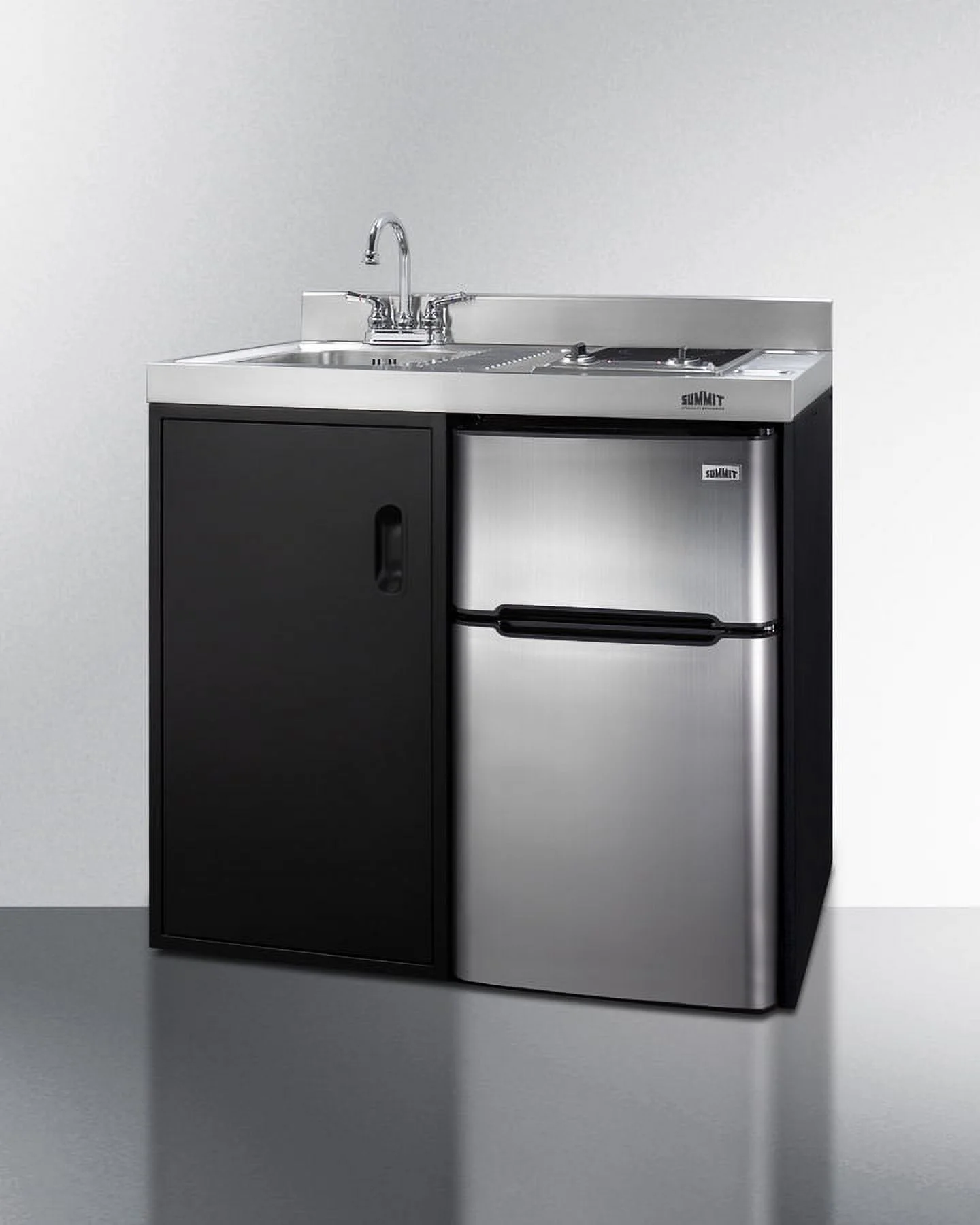 39" Wide All-In-One Kitchenette, stainless steel/black