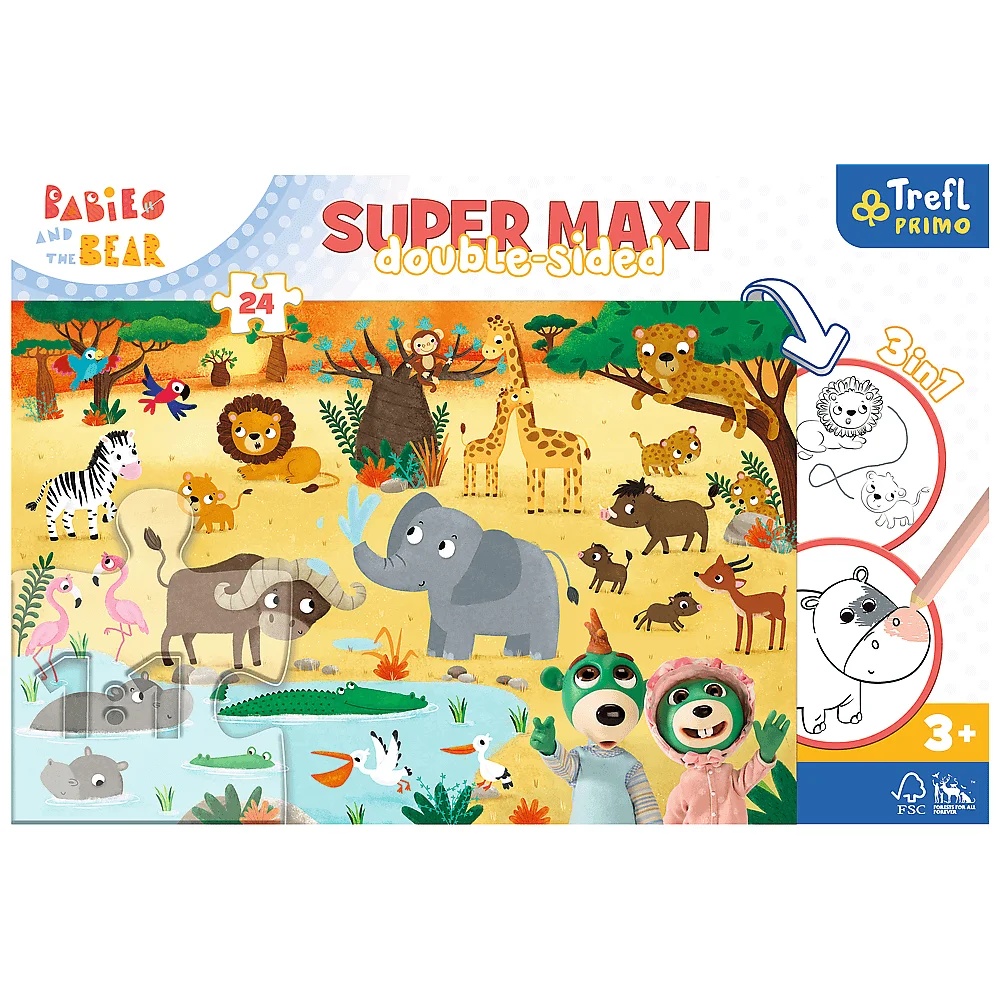 Puzzle Rodzina Treflików, 24 Super Maxi, Bobaski Na Safari