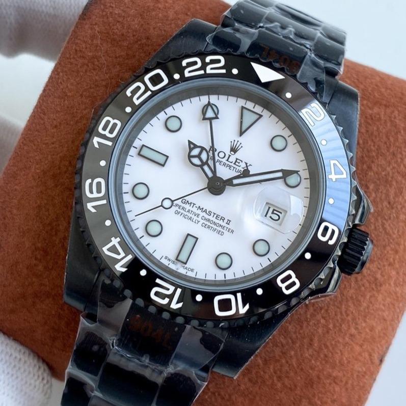 Rolex Watch GMT-MASTER II CUSTOM ALL BLACK BEZEL WHITE DIAL Watch
