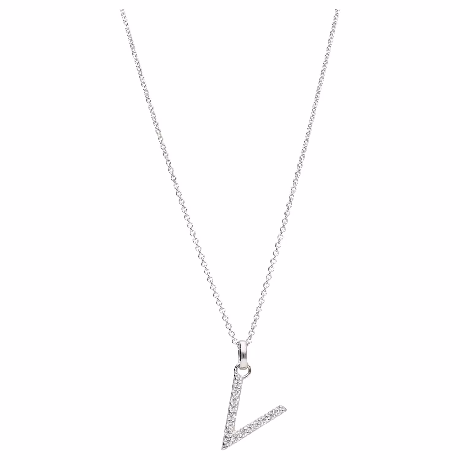 Kette Buchstabe V mit Zirkonia Steine, Silber 925