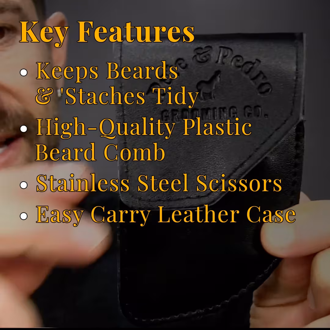 Pete & Pedro  Beard Care Stainless Steel Scissors & Mini-Comb Set With Leather Case