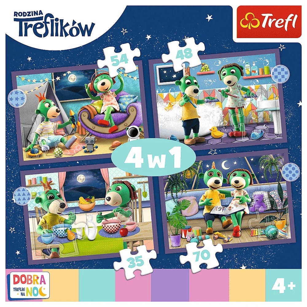 Puzzle 4W1 Rodzina Treflików Trefliki Przed Snem - Dobranoc, Trefliki Na Noc