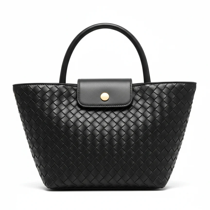 Black Woven Flared Tote