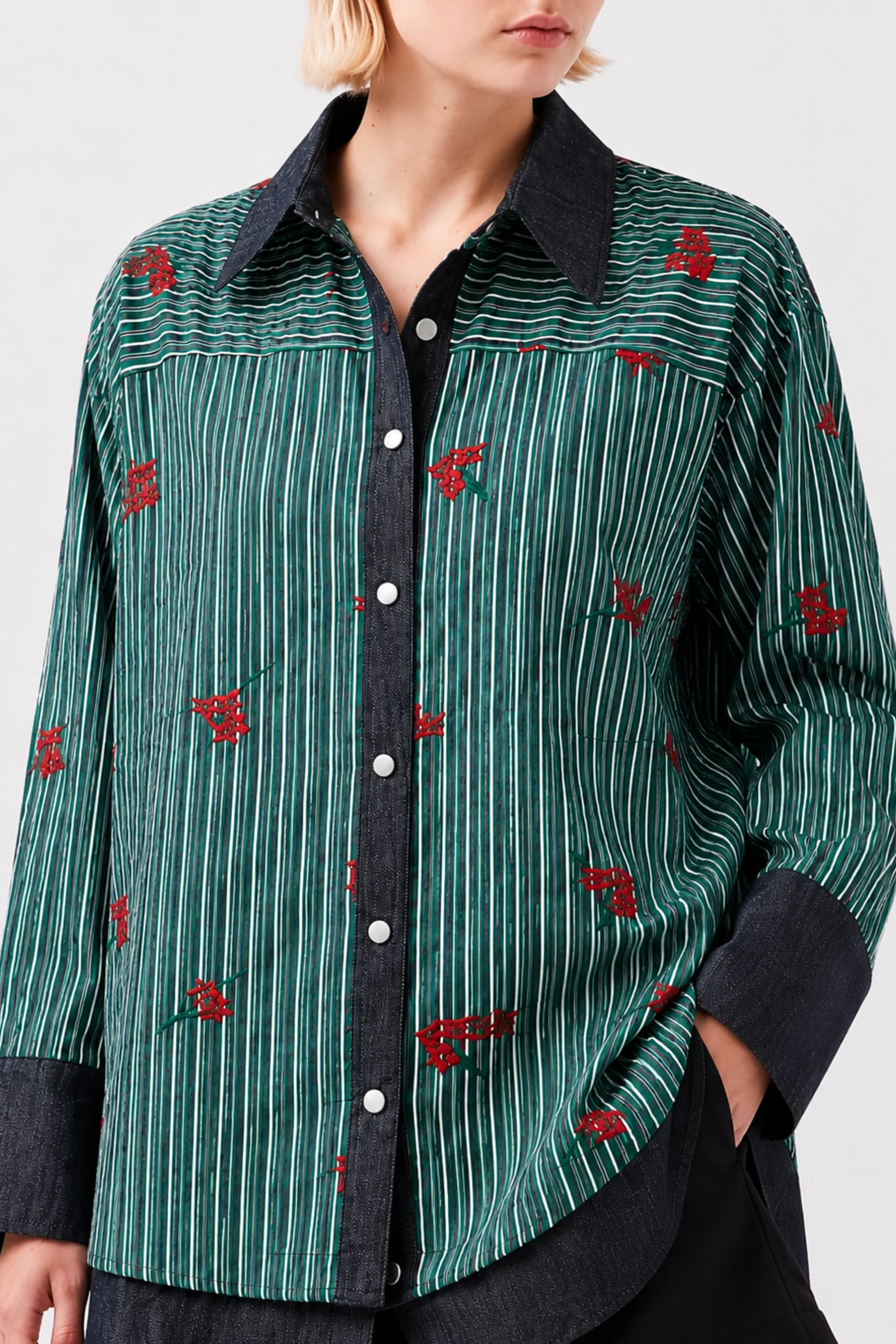 Cotton Denim Embroidered  Shirt