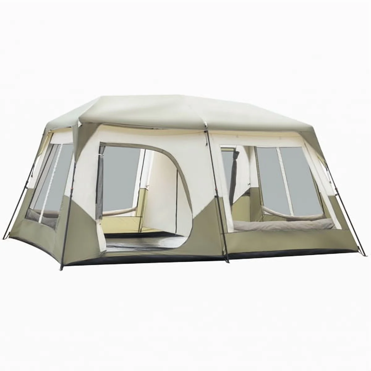 10-Person Instant Cabin Tent, Waterproof & Ventilated Family Camping Tent with Rainfly, Storage Pockets, Army Green