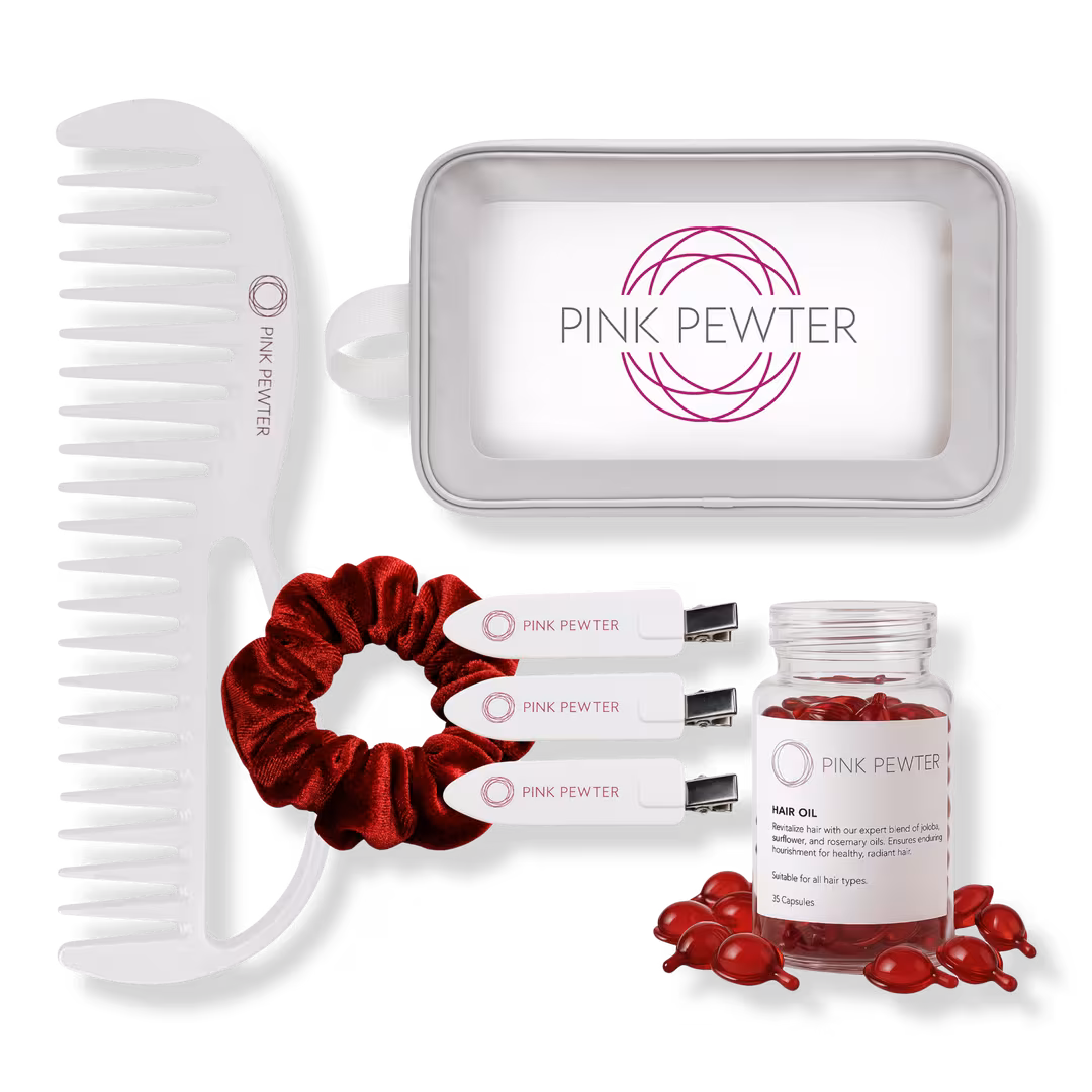 Pink Pewter  Beauty Routine Kit With Travel Bag