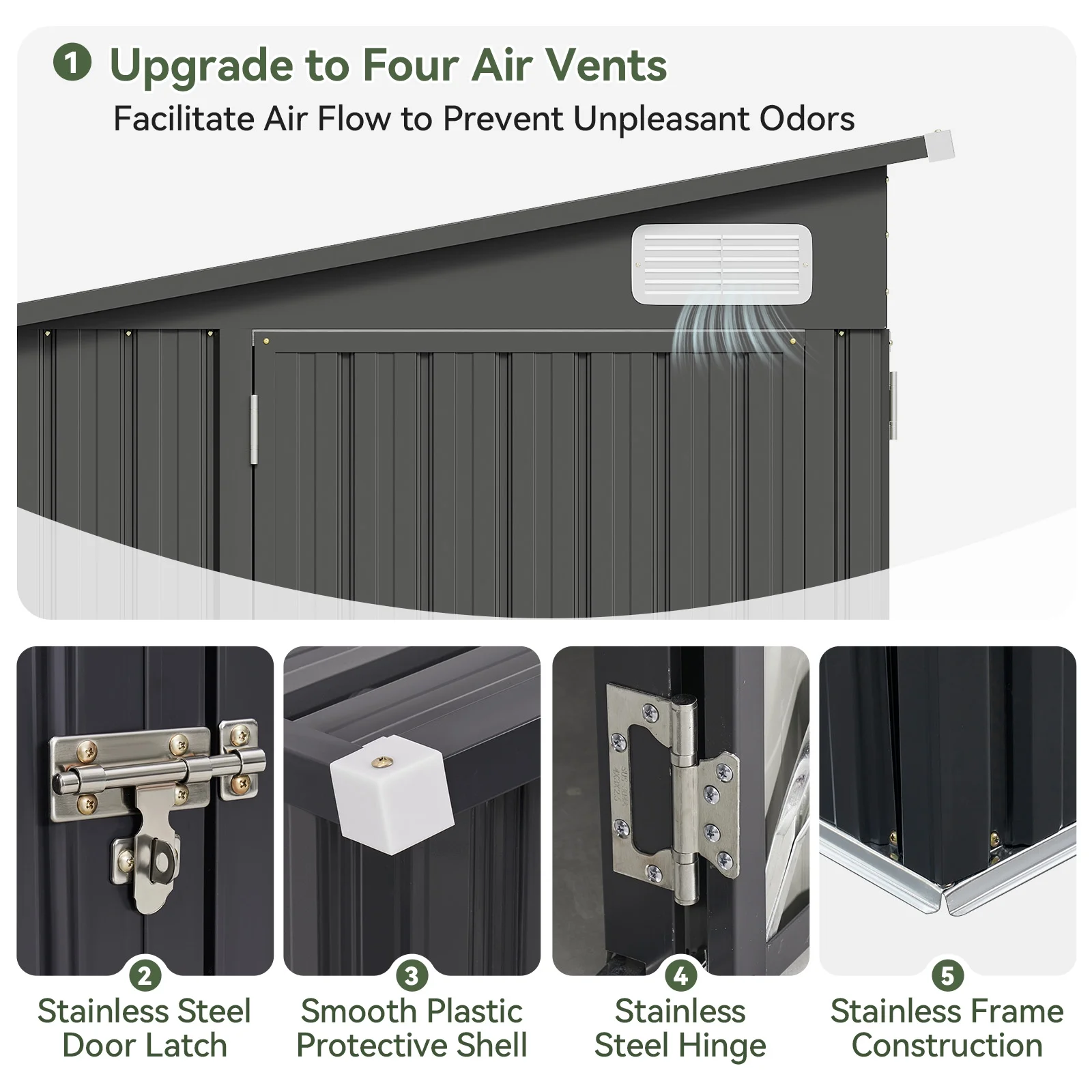 Aoxun 4' x 8' Shed Outdoor Storage Shed with Triple Lockable Door Metal Cabinet with Sloped Roof