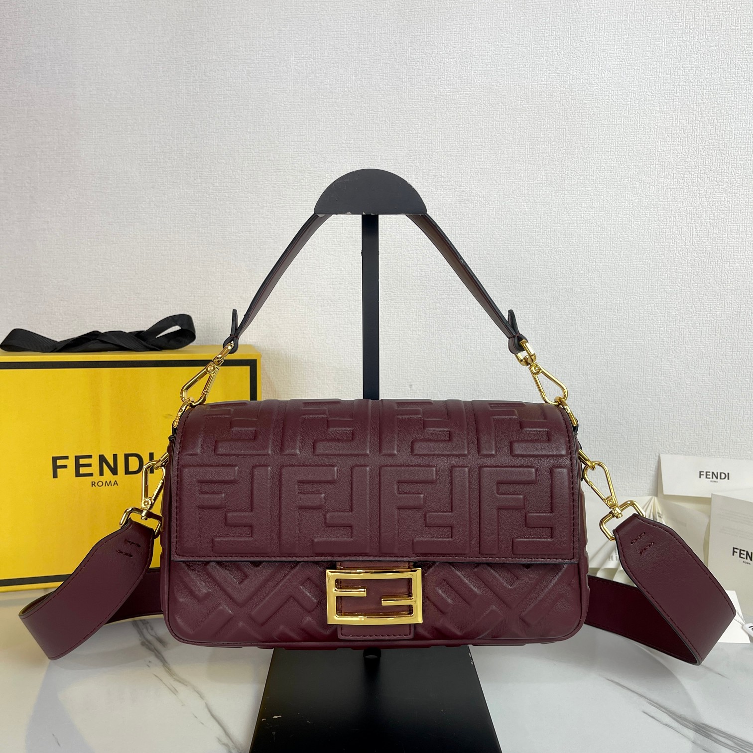 Fendi Baguette Medium FF Embossed Leather Bag