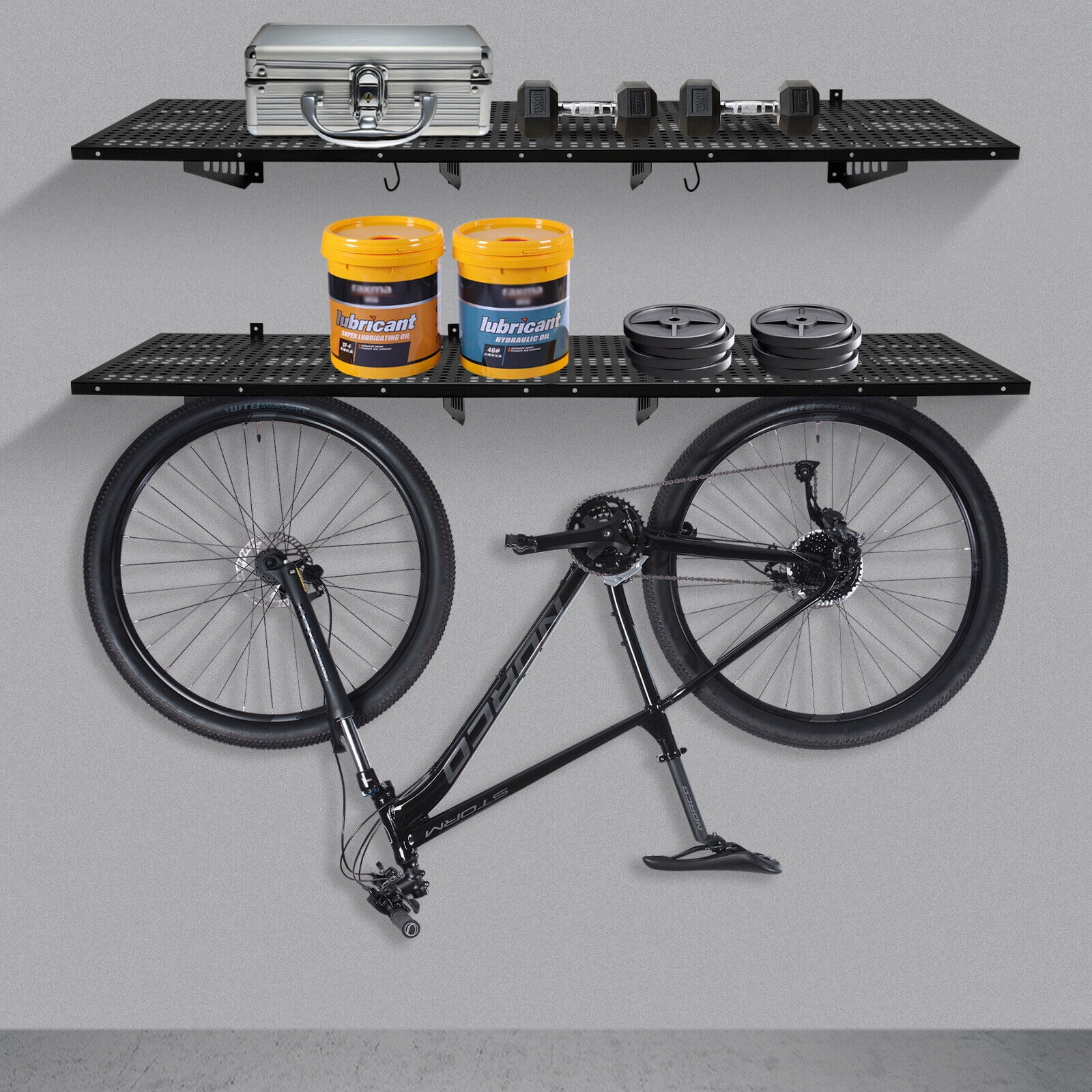 2PACKS 560LBS Garage Shelving with Hooks, Garage Storage Rack, Garage Wall Shelf