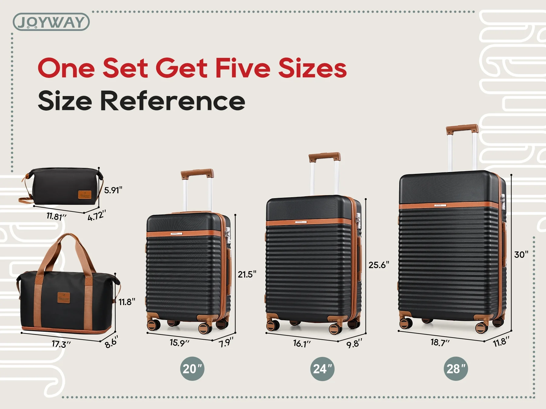 Joyway - 5-Piece Luggage Sets ABS Hardside Spinner Luggage -(Expandable Suitcase20"24")28-in Checked Luggage-Black