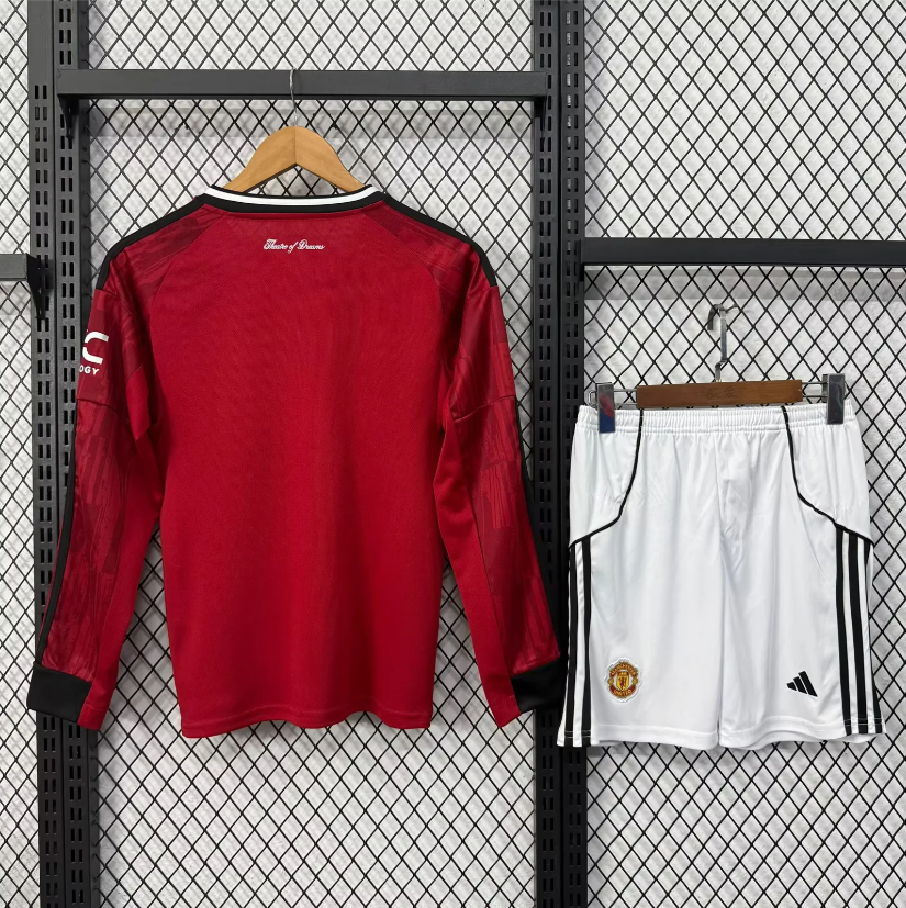 2526 Manchester United home long sleeves Football Shirt ( Kids Kit )socks