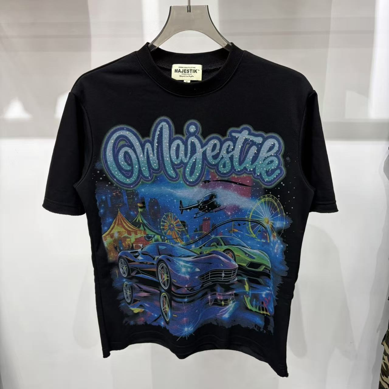 Neon Racing Ferris Wheel Night Amusement Park Printed Short-Sleeve Shirt