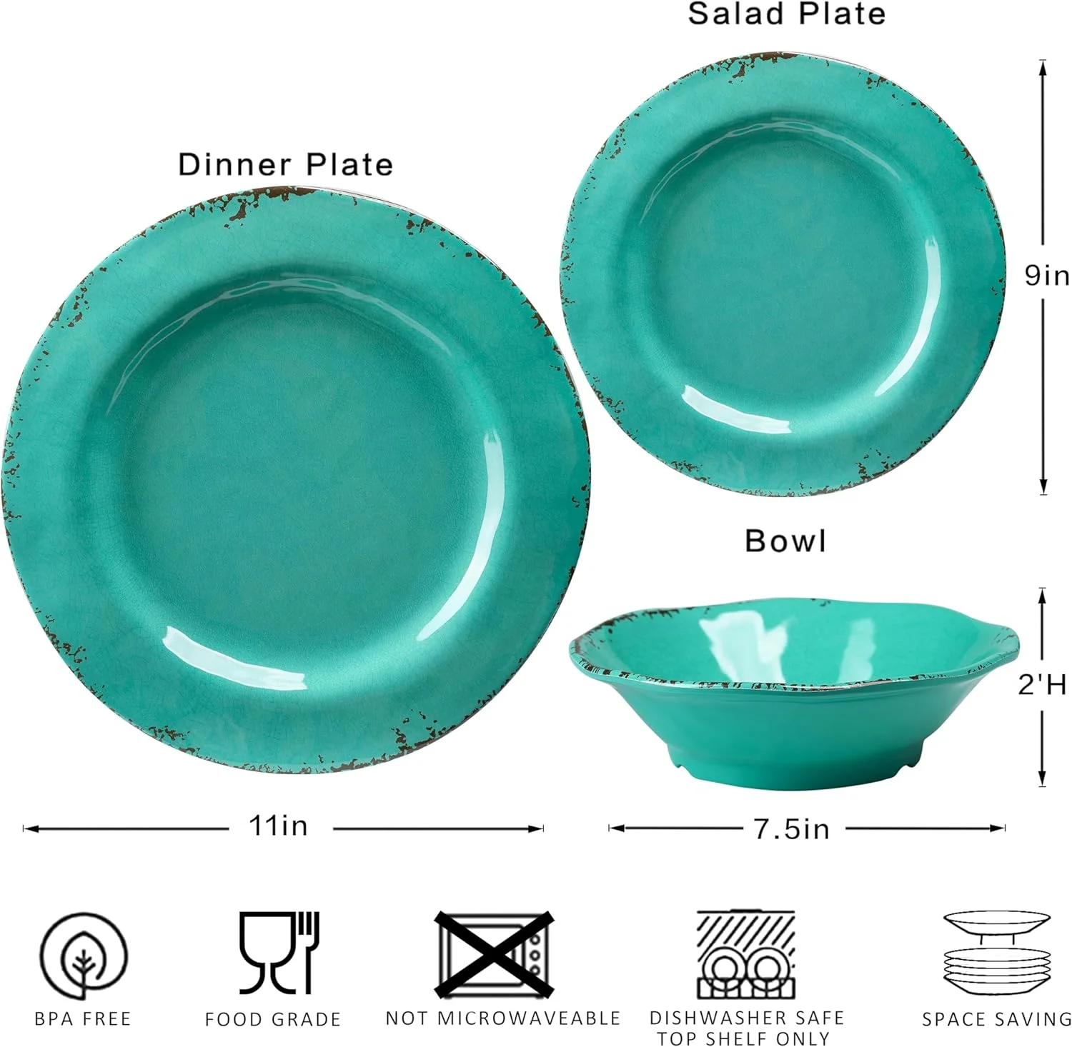18-Piece Farmhouse Melamine Dinnerware Set - Shatterproof, Lightweight,  Outdoor Dining Plates, Bowls, and Serving Dishes for Everyday Use, Camping, Picnics, Light Green