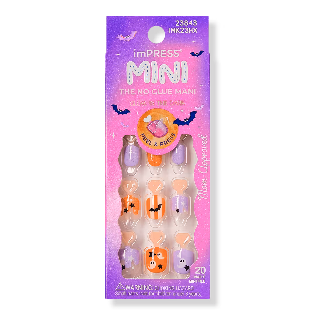 Kiss  Impress Mini Short Squoval Press On Nails for Kids, Boo!