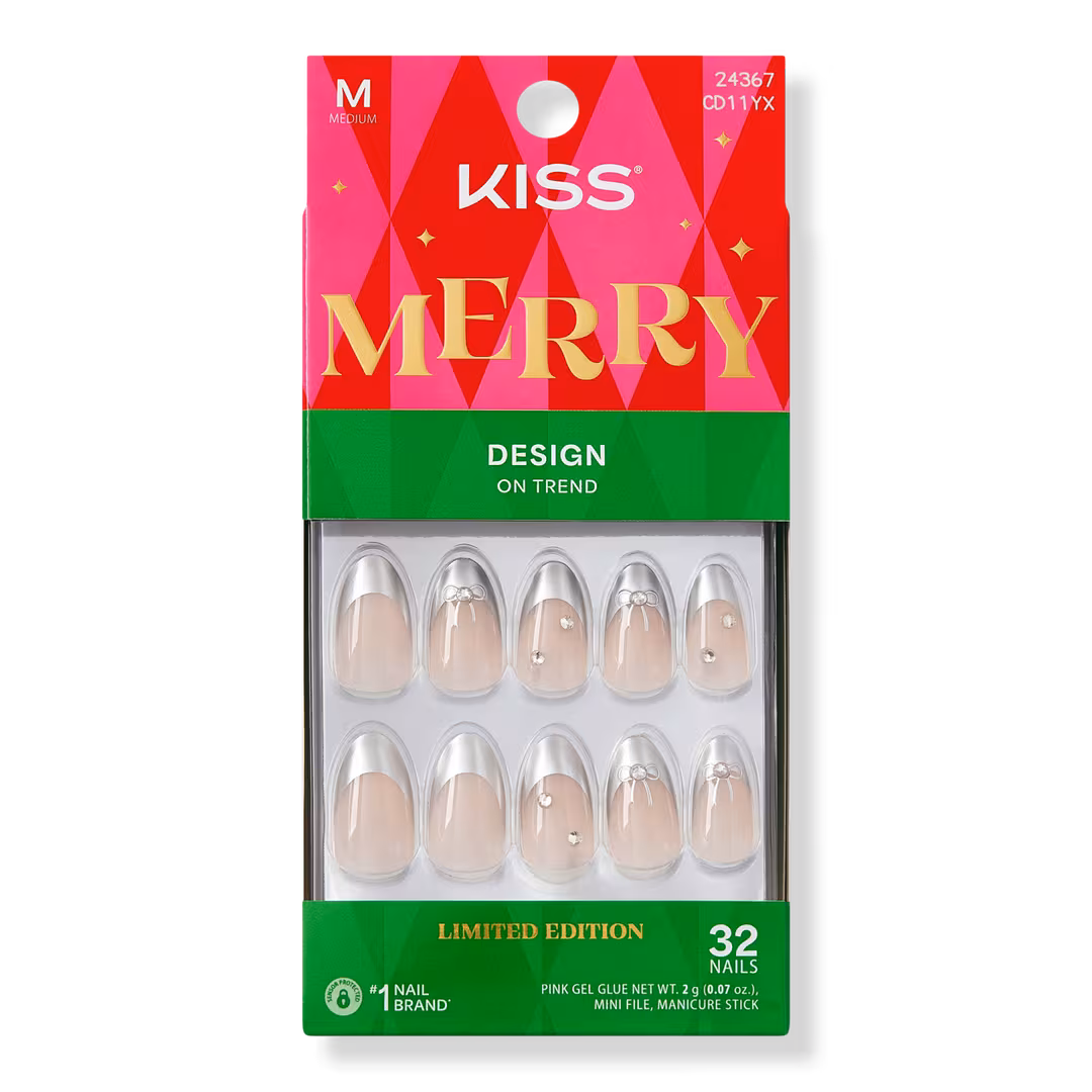 Kiss  Core Design Medium Almond Press On Nails, Let It Glow