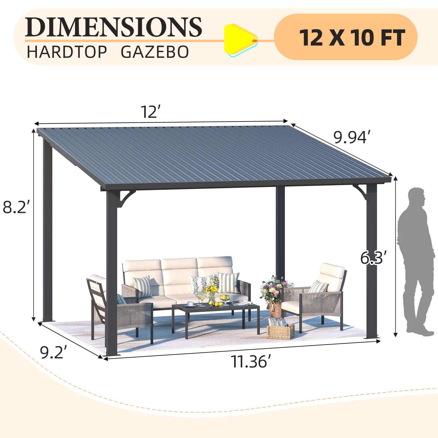 AECOJOY 10' x 12' Hardtop Gazebo, Heavy Duty Outdoor Gazebo with Galvanized Steel Sloping Roof, All Weatherproof Metal Gazebo Featuring Vertical Stripes for Patio, Backyard, and Lawns