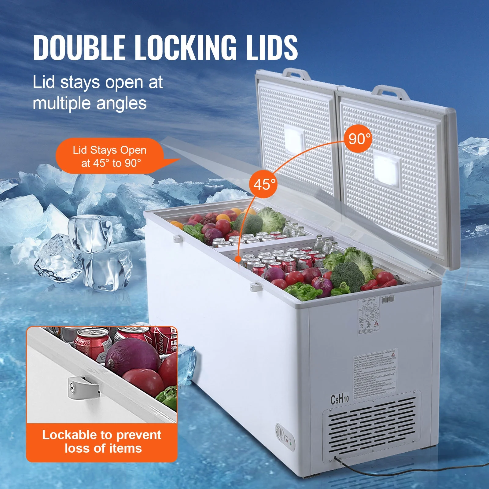 KFFKFF 19.8 Cu.ft / 561 L Small Top-Open Chest Freezer 4 Detachable Baskets, 7-Speed?Temperature Control Removable Storage Basket, Freestanding 6 Wheels