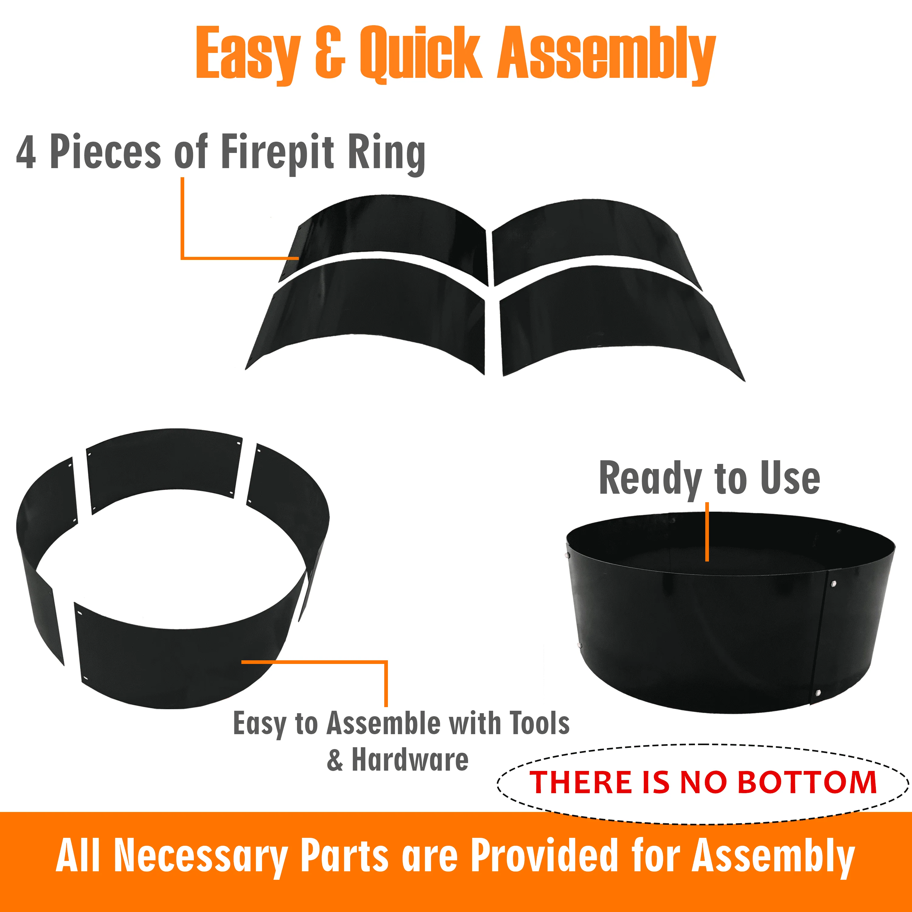 SIMOND STORE Portable Fire Pit Ring Liner, 48 Inch Diameter 12 Inch Height 2 mm Thick Heavy Duty Steel Round Fire Pit Insert for Outdoor Garden Patio Camping Bonfire