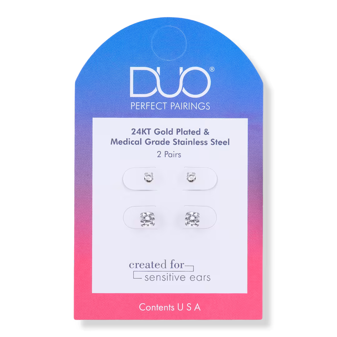 DUO Perfect Pairings  Stainless Steel 3MM and 5MM CZ Stud Set
