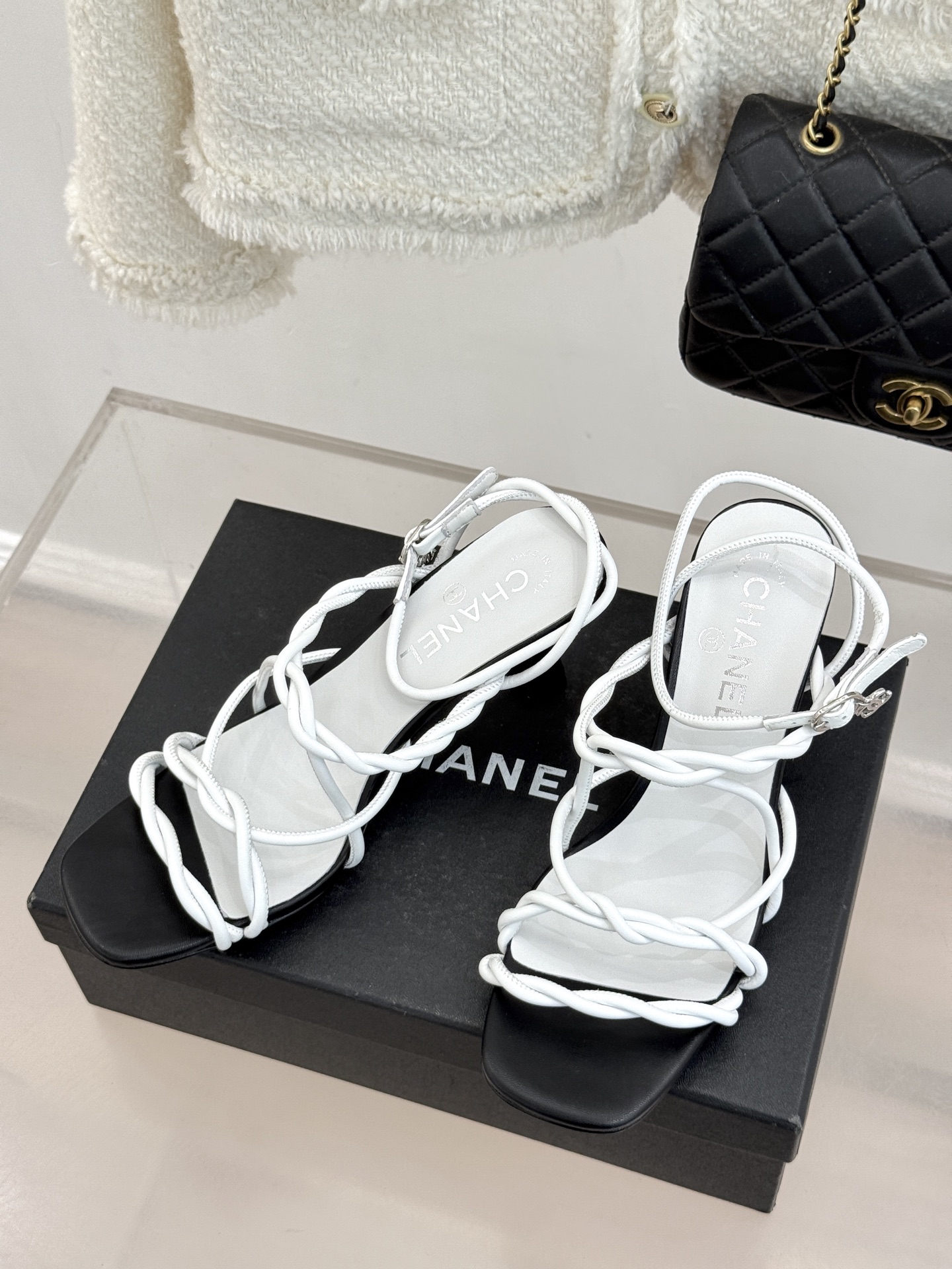 Chanel 26P Braided Leather Strappy Slingback Heels