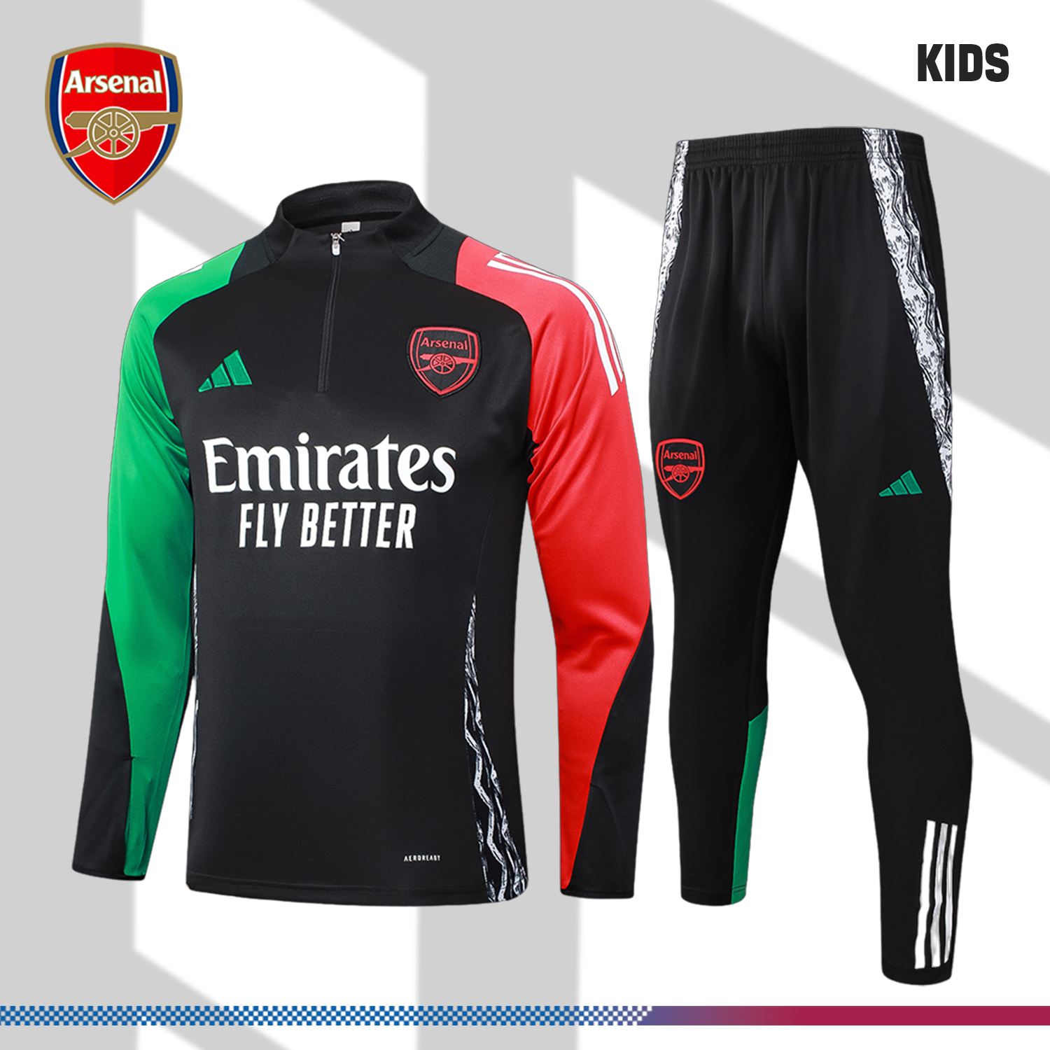 2024/2025 Arsenal Adult Black Kids Half Zip Training Clothes (Kids Kit)