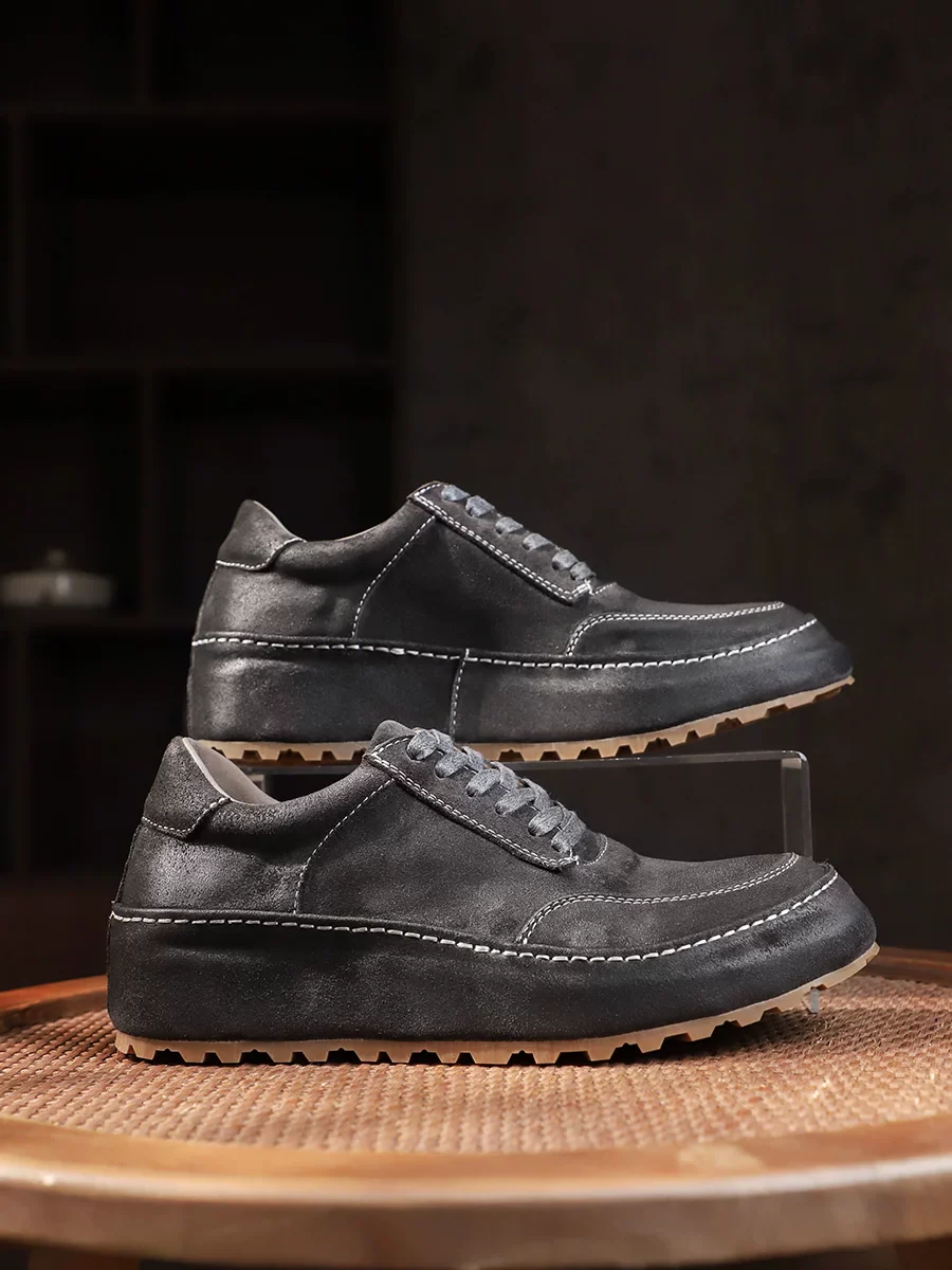 Men's washed horse leather board shoes