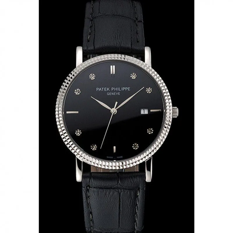 Patek Philippe Calatrava Black Dial Diamond 40 mm, Stainless Steel