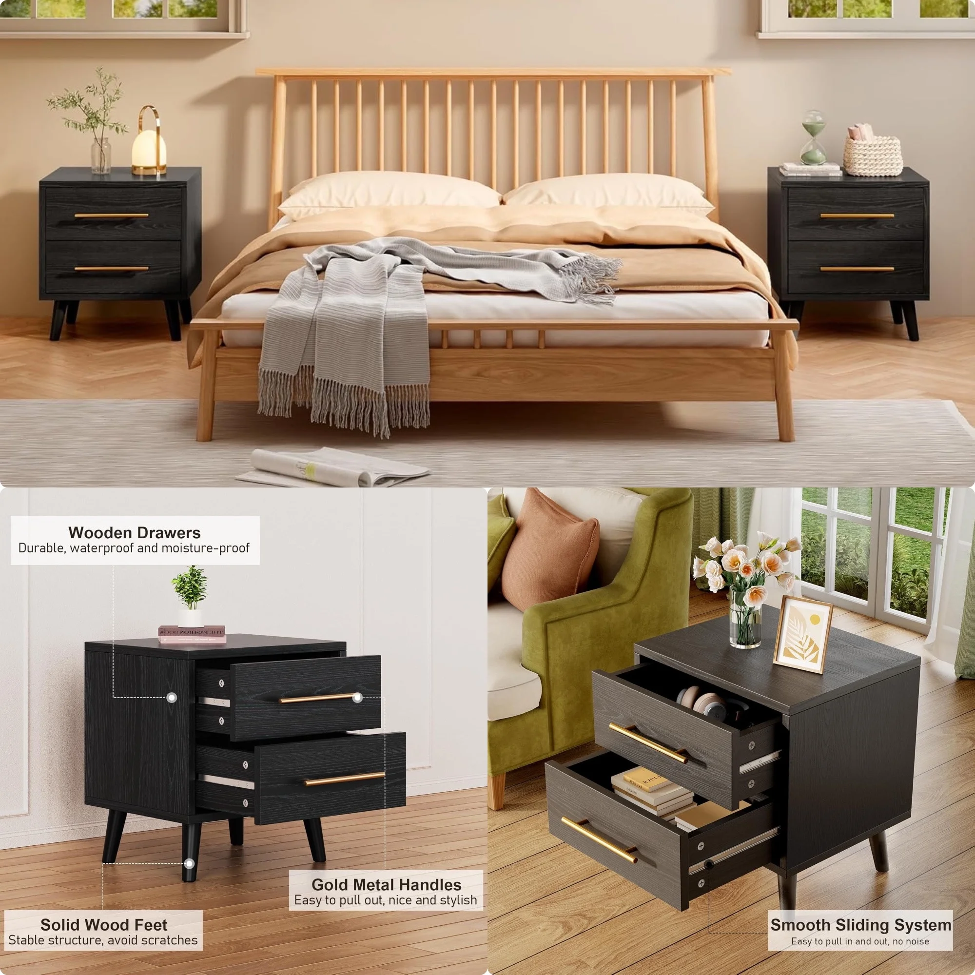 Bedroom Set - Lofka Full Bedroom Furniture Sets include Full Bed Frame, 2 Nightstands, 5-Drawer Dresser and 6-Drawer Dresser, Modern Home Furniture