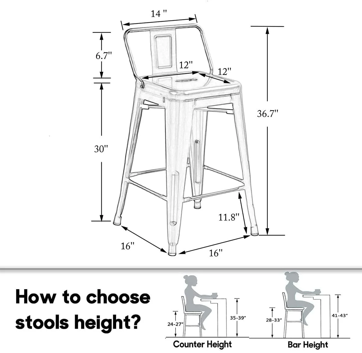 Andeworld 30" Low Back Distressed White Bar Stools Metal Barstools Counter Height Stools [Set of 4]