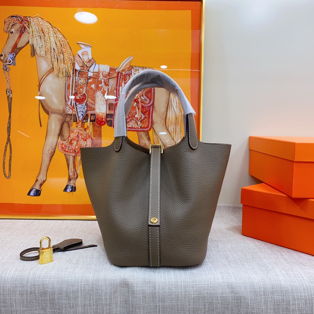 Hermes Clemence Picotin Lock Bag Golden Hardware-Dark Grey Bag