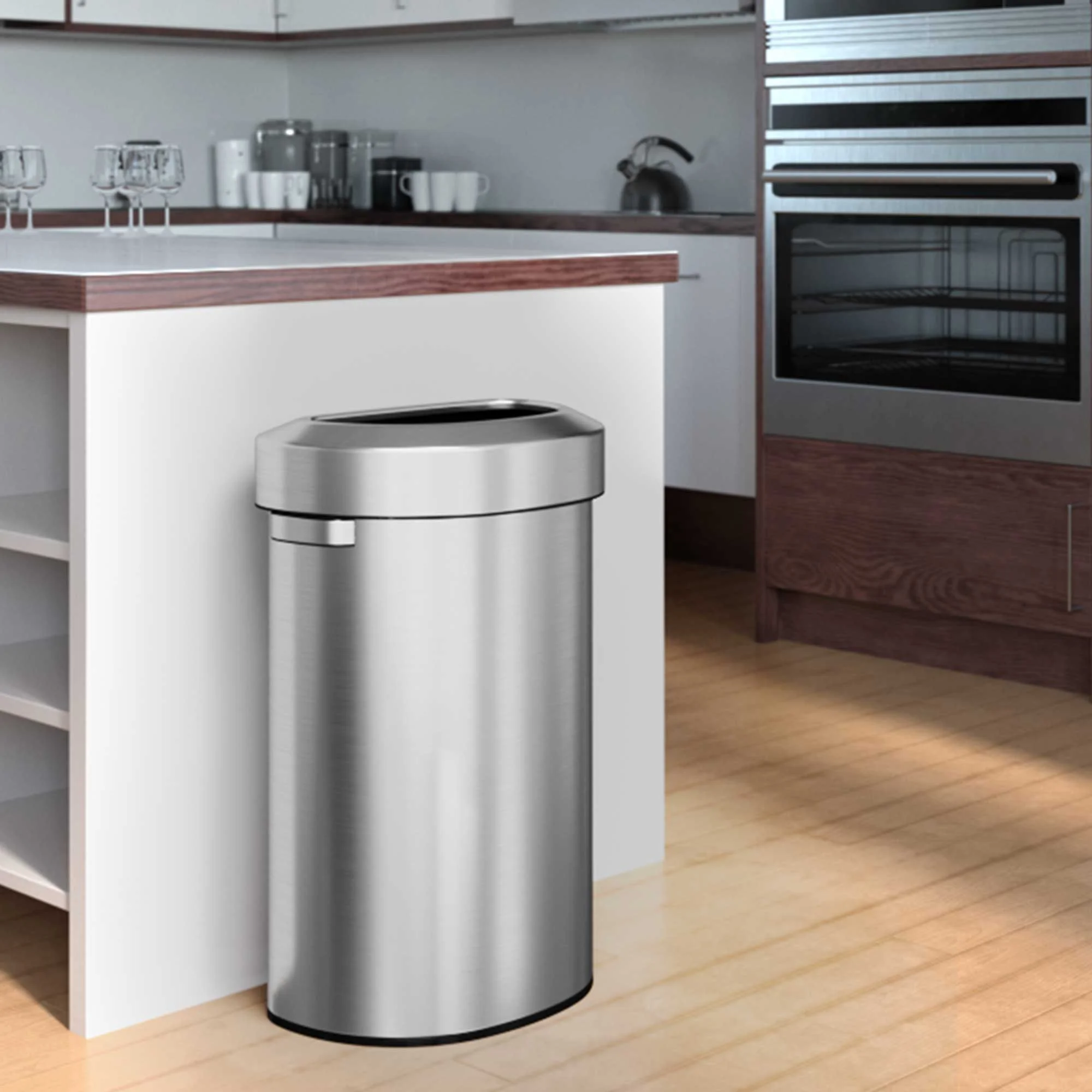 iTouchless 23 Gallon Semi-Round Stainless Steel Open Top Trash Can and Recycle Bin, 87 Liter, Slim and Space-Saving Design for Home, Office, Kitchen, Restaurant, Restroom, Large Capacity