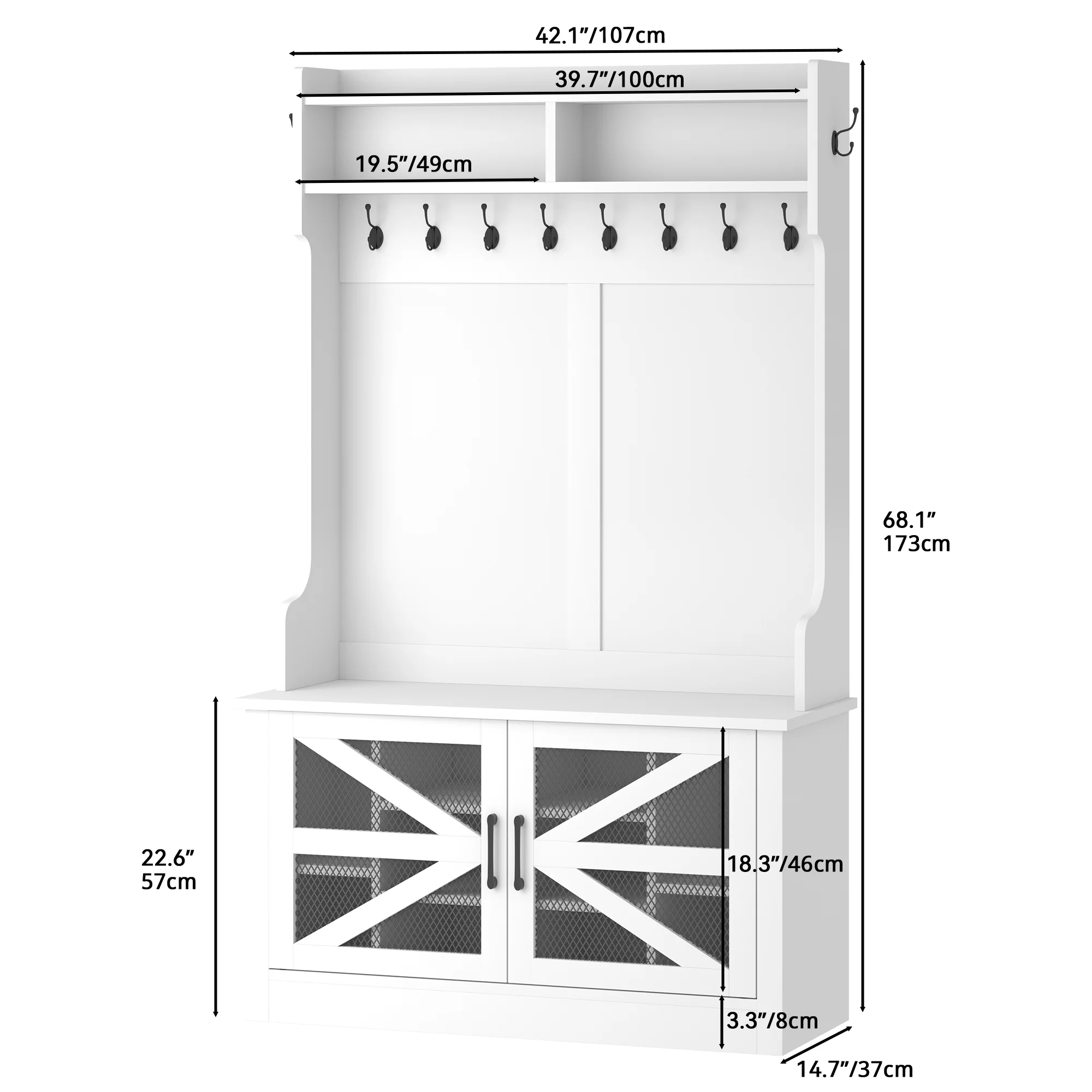 Dextrus Freestanding Coat Rack Shoe Storage Shelf Entryway Hall Tree