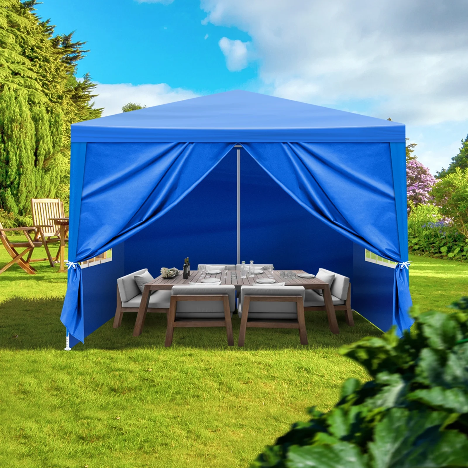 GVN 10'x10' Outdoor Canopy, Gazebo Waterproof Outdoor Canopy Patio Tent Party Tent for Wedding BBQ Cater, UV Resistant Waterproof Canopy Tent for Outdoor Events, Patio Backyard, Blue