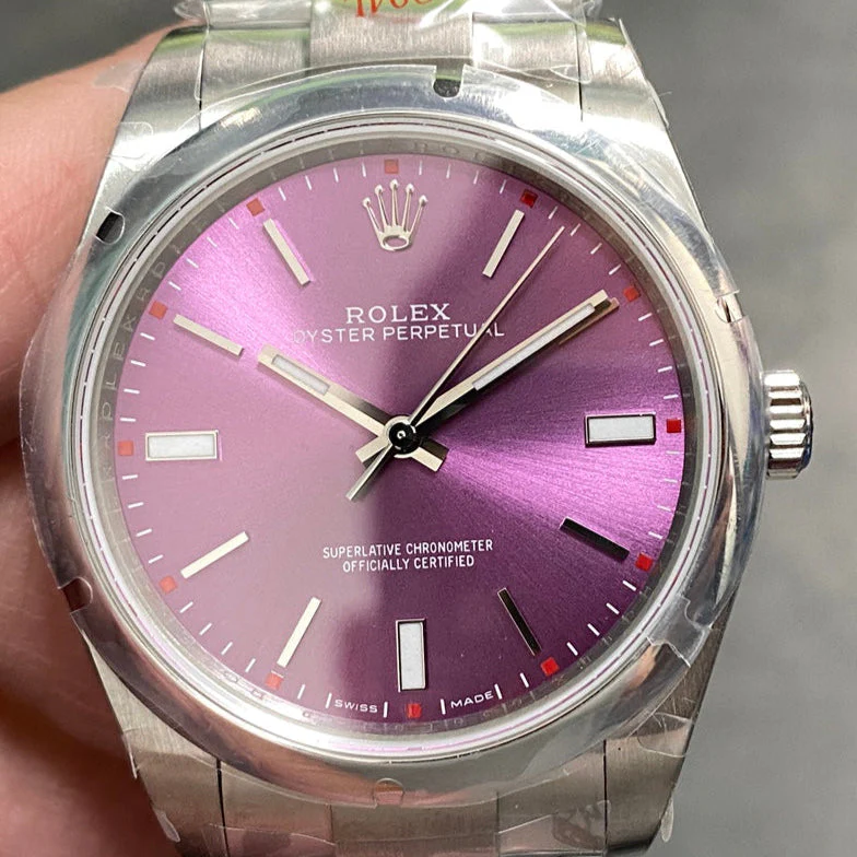 Rolex Watch Oyster Perpetual 39mm Silver Purple Dial