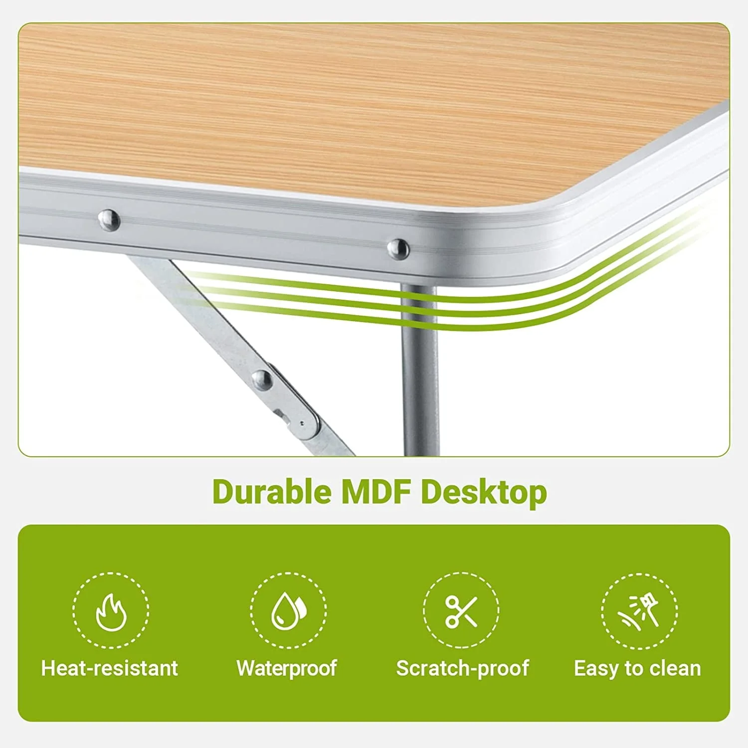 FUNDANGO Folding Camping Table Portable Outdoor Picnic Tables Waterproof Durable Lightweight Fold Desk with Handle 31.5"x23.6"x26.8" Yellow
