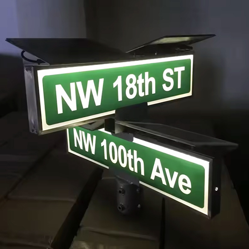 Cross-border supply aluminum road signs, outdoor solar LED street nameplates, street indication signs