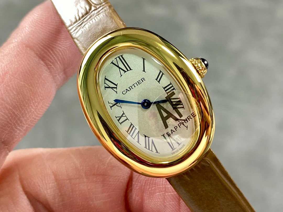 Cartier Watch Baignoire Gold Case Brown Leather Strap